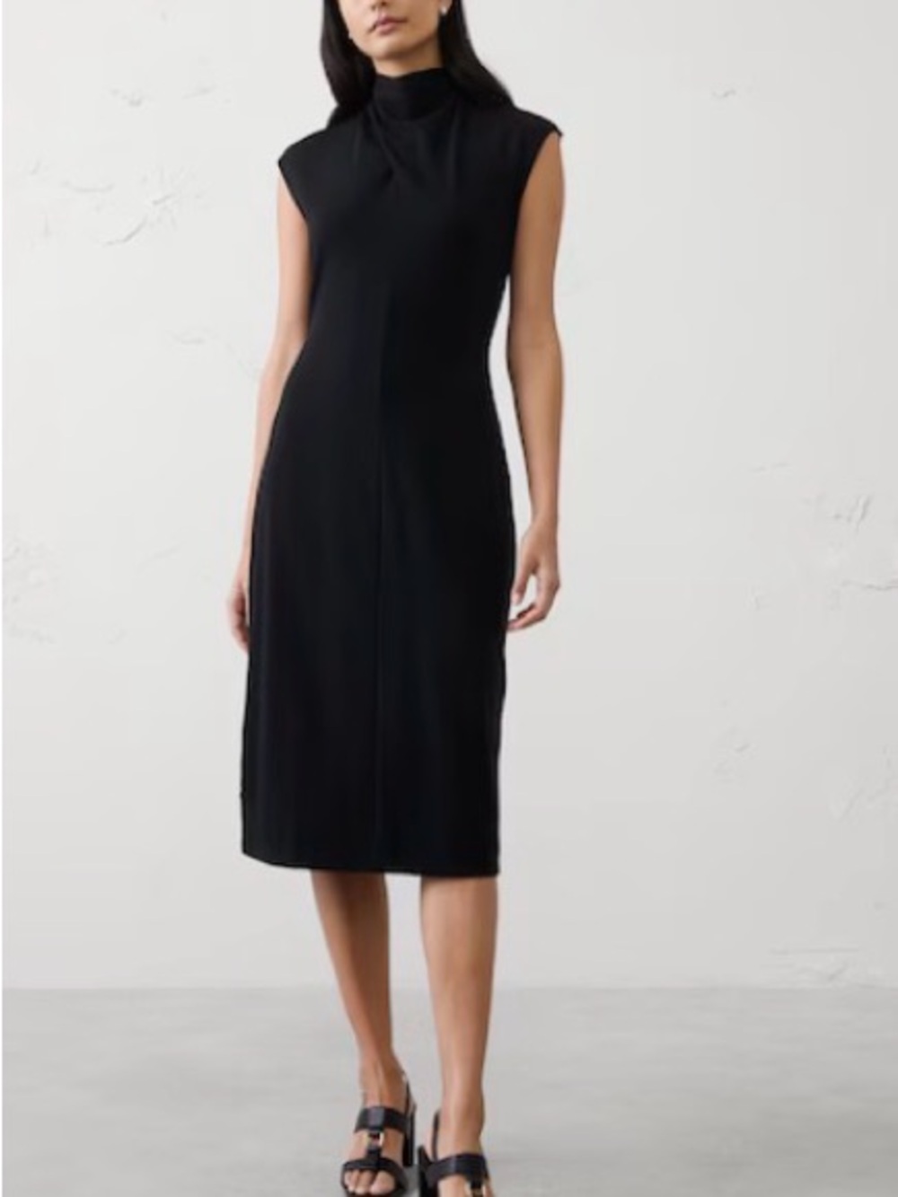 NWT Banana Republic Black Sleeveless Mock-Neck Midi Dress